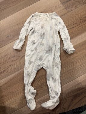 Neutral Hippo Print White Footed Baby One-Piece
